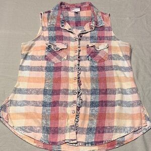 SHYANNE Western Plaid Sleeveless Snap-Up Top EUC M